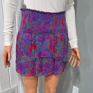 Ramy Brook Purple Pink Smocked Bubble Mini Skirt